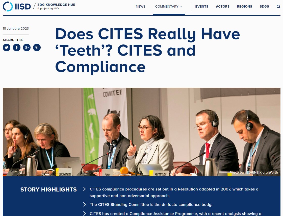 'Does CITES really have teeth?' Joint guest article with @ChristinaVoigt2 for @IISD_SDGs on @CITES compliance procedures, including a comparison with the #ParisAgreement. #CITES 50th Anniversary is on 3 March, 2023. Full article bit.ly/3km49B7