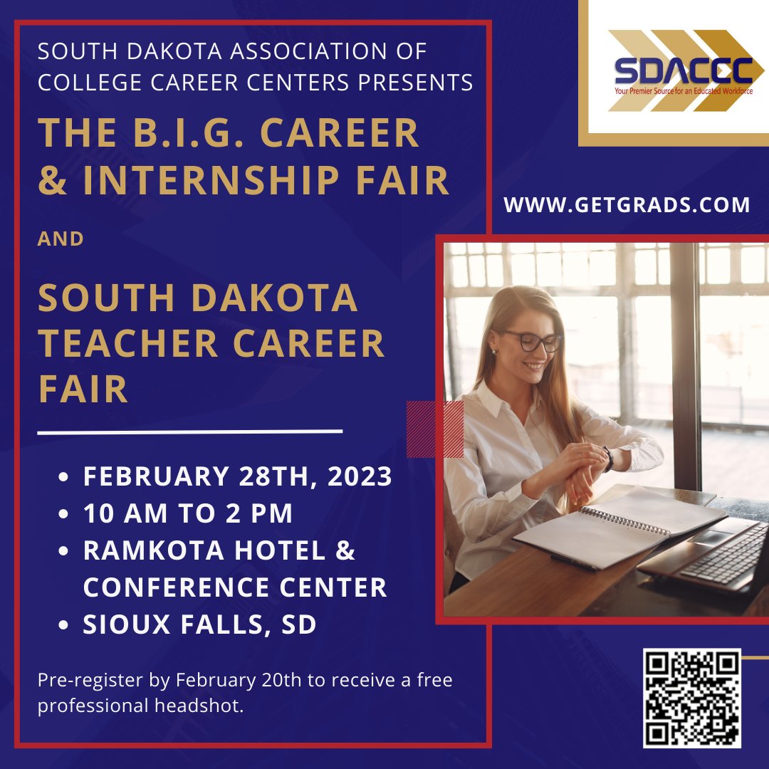 Register now to attend the B.I.G. Career &amp; Internship Fair and the SD Teacher Career Fair - candidates attend for FREE! Over 220 employers will be present with career and internship opportunities.

#getbigjobs #sdteacherfair