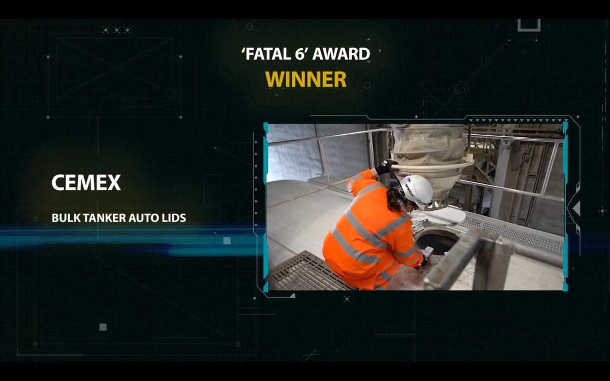 MineralProduct's tweet photo. FATAL 6 AWARD: Winner of the award for exceptional innovation to eliminate high-consequence hazards is @Cemex_uk - many congratulations on their double-win! And well done to finalists @ForterraUK &amp; @Hanson_uk.
#MPAHS22 #SaferbySharing
More on The Fatal 6: https://t.co/yaMM2Tc1jE https://t.co/8uauhx9yE1