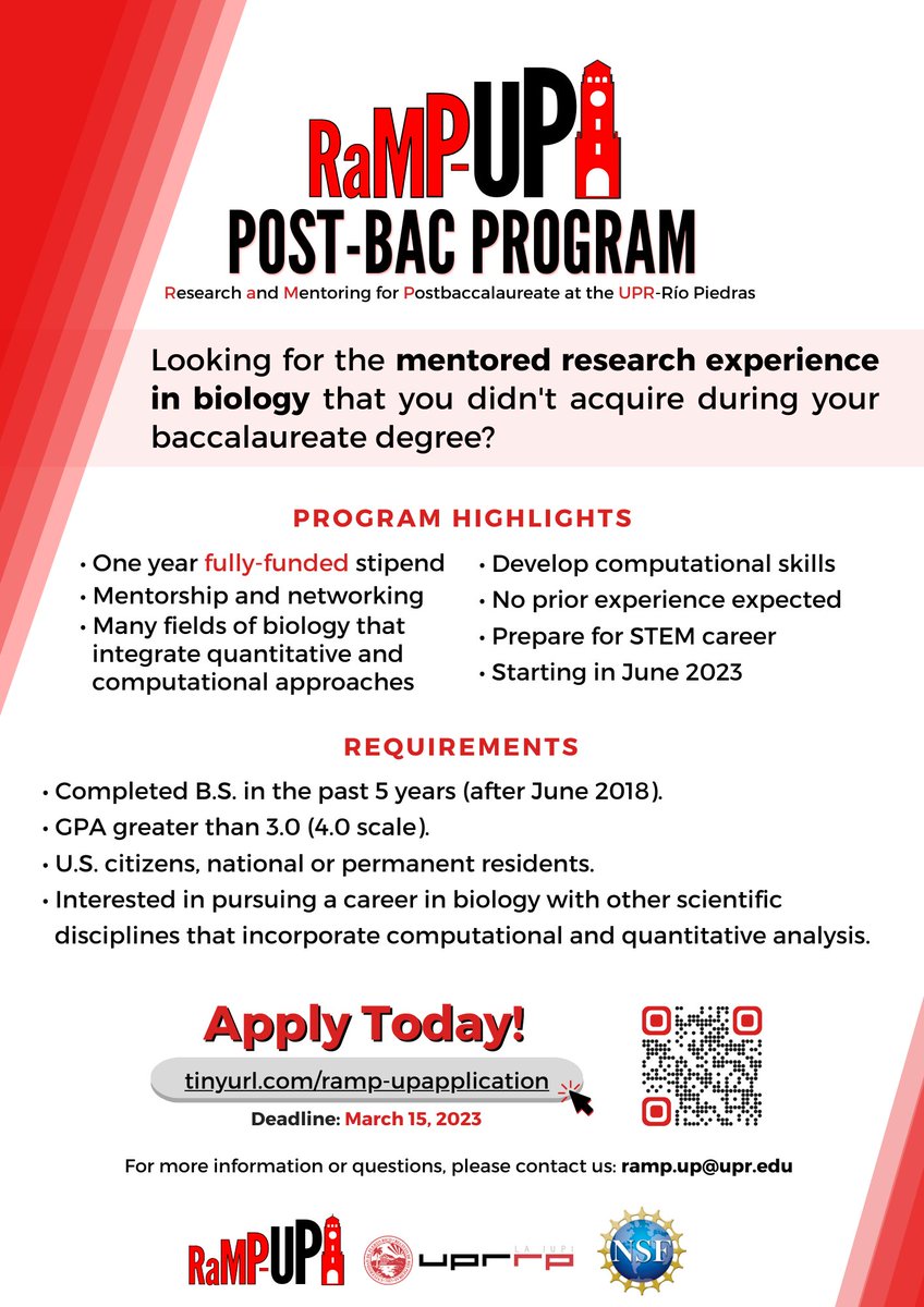 uprrp's tweet photo. 📣¿Buscas mentoría en investigación en el campo de la biología? Ya abrió la convocatoria para solicitar en el programa Research and Mentoring for Postbaccalaureate (RaMP-UP) de la Facultad de Ciencias Naturales. 
Fecha límite solicitud: 15 de marzo
Información: ramp.up@upr.edu https://t.co/fzgzds91ki