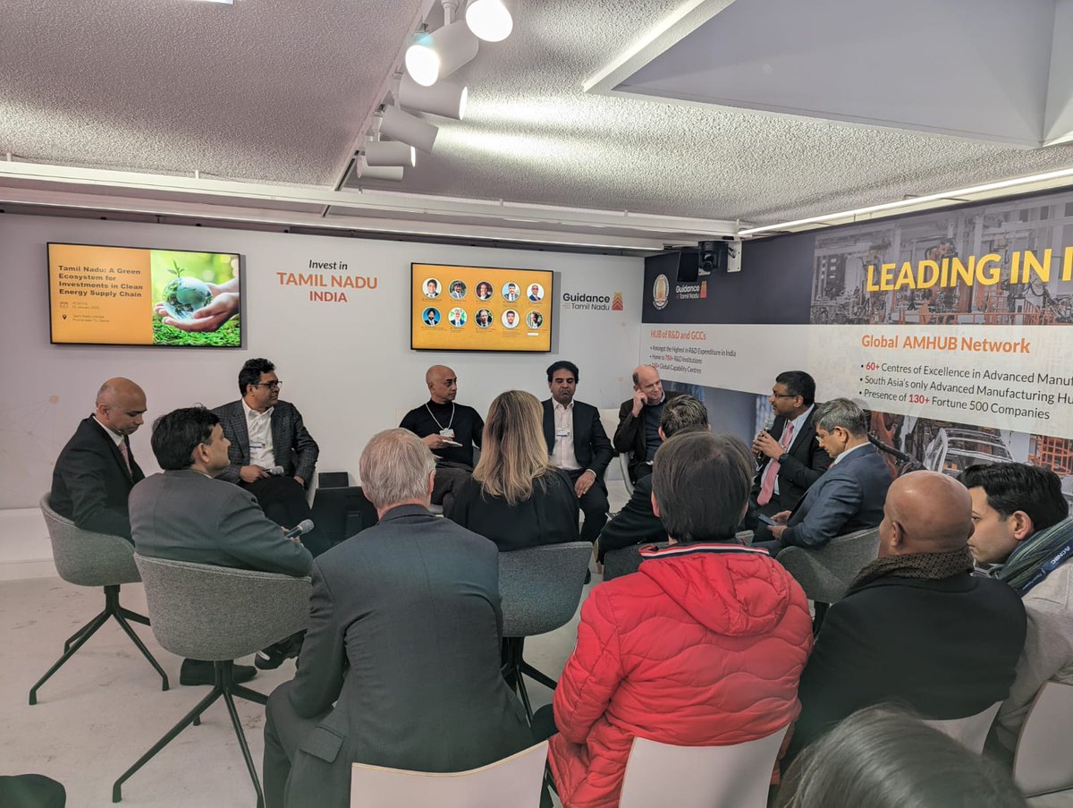 Guidance_TN's tweet photo. 'Tamil Nadu: A Green Ecosystem for Investments in Clean Energy Supply Chain' roundtable has started.

#TNatDavos2023 #wef23 #FutureOfAdvanced #InvestInTN #MakeInTN #ThriveInTN https://t.co/I5eQk3aGOT