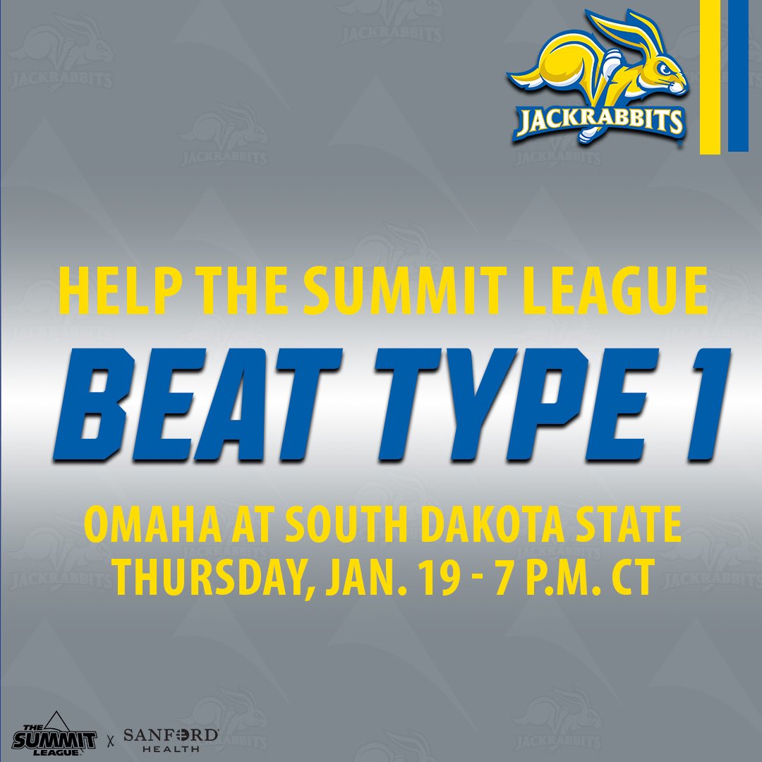 TheSummitLeague's tweet photo. .@GoJacksMBB is helping us and @SanfordHealth increase awareness to #BeatType1 Diabetes tonight against Omaha‼️
 
Learn more about #BeatType1 ➡ https://t.co/akSh4oXhe0
 
#ReachTheSummit x #March2TheSummit https://t.co/MiDYBgns1V