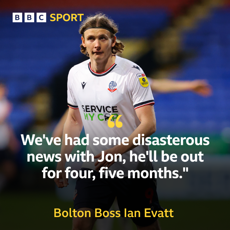 BBCRMsport's tweet photo. BREAKING: Bolton Striker Jón Daði Böðvarsson will miss the rest of the season through an ankle injury. 

Ian Evatt has just confirmed the news at his press conference.