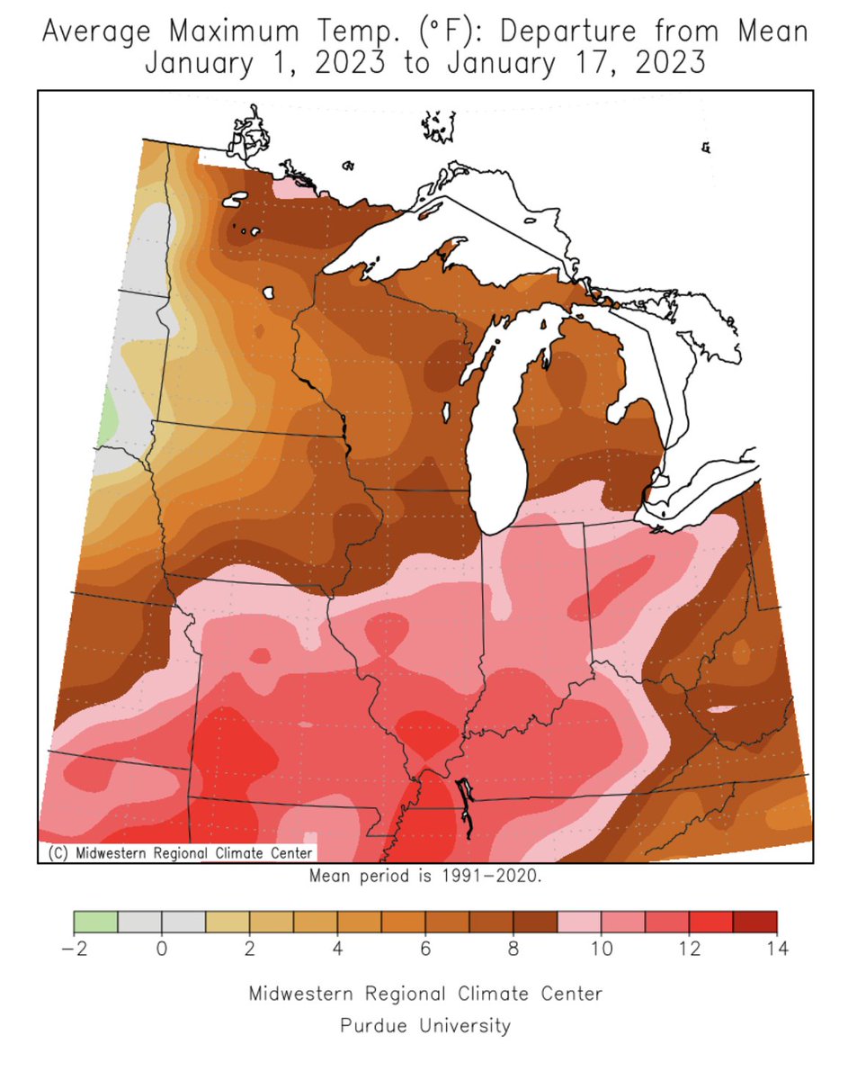 MidwestClimate's tweet image. Record &amp;amp; near-record month-to-date temperatures have blanketed the Midwest to kick off January. Maps show Avg T ranks for Jan 1-17 (via #CLIMPER @SERCC) and MaxT &amp;amp; MinT departures for Jan 1-17 (via cli-MATE @MRCC). @NOAANCEI