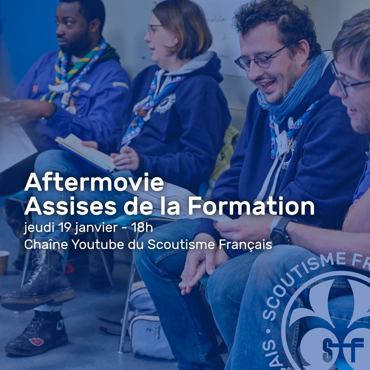 📣 AFTERMOVIE 📣 On vous donne rendez-vous ce soir à 18h sur notre chaîne Youtube pour revivre en images les Assises de la Formation 2022 : bit.ly/3kmDEM2
<a href="/EEUdF/">Éclaireuses et Éclaireurs Unionistes de France</a> <a href="/EEDF_officiel/">Éclaireuses Éclaireurs de France</a> @sgdf <a href="/EEIF_officiel/">Eclaireuses et Eclaireurs Israélites de France</a> @EDLN_officiel <a href="/ScoutsMusulmans/">Scouts Musulmans FR</a> <a href="/wagggsworld/">World Association of Girl Guides and Girl Scouts</a> <a href="/worldscouting/">World Scouting</a>
