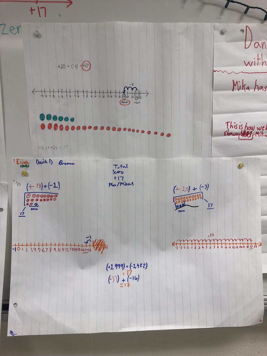 MirellaDev's tweet photo. Grade 7 students in Ms. Grappone’s class @augustinetcdsb worked on determining possible combinations of integers that add to a given (+/-)score, write addition sentences that describe them, and model them using counters and number lines. #MathUp #grade7 #addingintegers https://t.co/6YHas9ep3X
