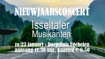 Zondagmorgen 22 januari geven de <a href="/Isseltaler/">IsseltalerMusikanten</a> Musikanten hun traditionele Nieuwjaarsconcert met Egerländerblaasmuziek in het Dorpshuis te Ugchelen. De muzikanten staan borg voor een paar uur gezelligheid met stemmige #blaasmuziek.
Aanvang 11.30 uur. Info: bit.ly/3WsBCXT