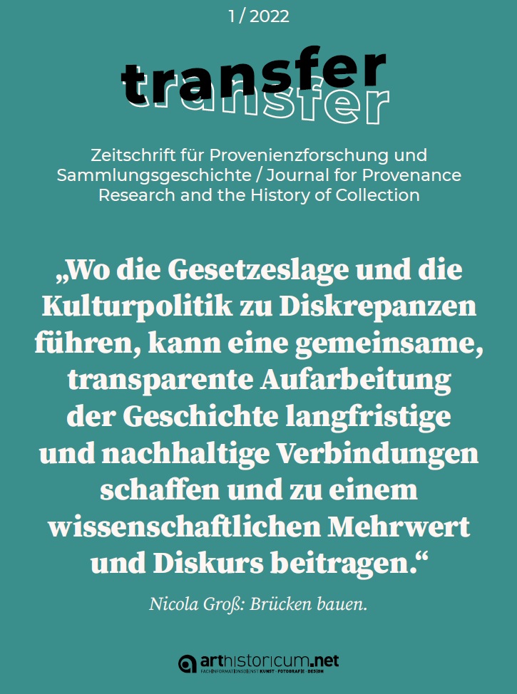 Wir feiern einen weiteren Journal-Launch: Die erste Ausgabe des neuen #DiamondOpenAccess-Journals  >transfer - Zeitschrift für #Provenienzforschung und #Sammlungsgeschichte< ist unterstützt durch @arthistoricum seit Mitte Dezember online verfügbar.
👉journals.ub.uni-heidelberg.de/index.php/tran…