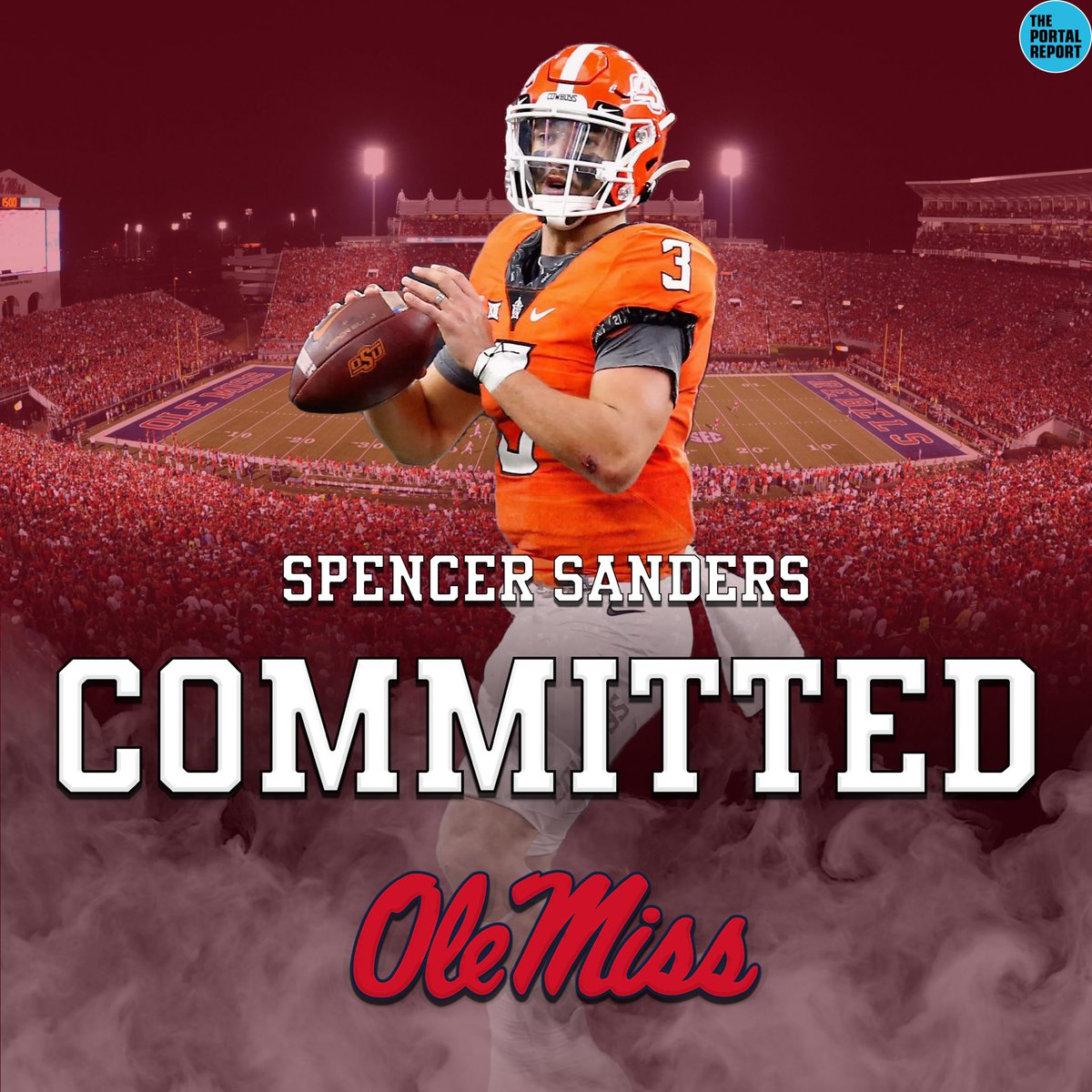ThePortalReport's tweet photo. 🚨𝗕𝗥𝗘𝗔𝗞𝗜𝗡𝗚: Oklahoma State transfer QB Spencer Sanders has committed to Ole Miss 🔴🔵 https://t.co/u5xD70raOh