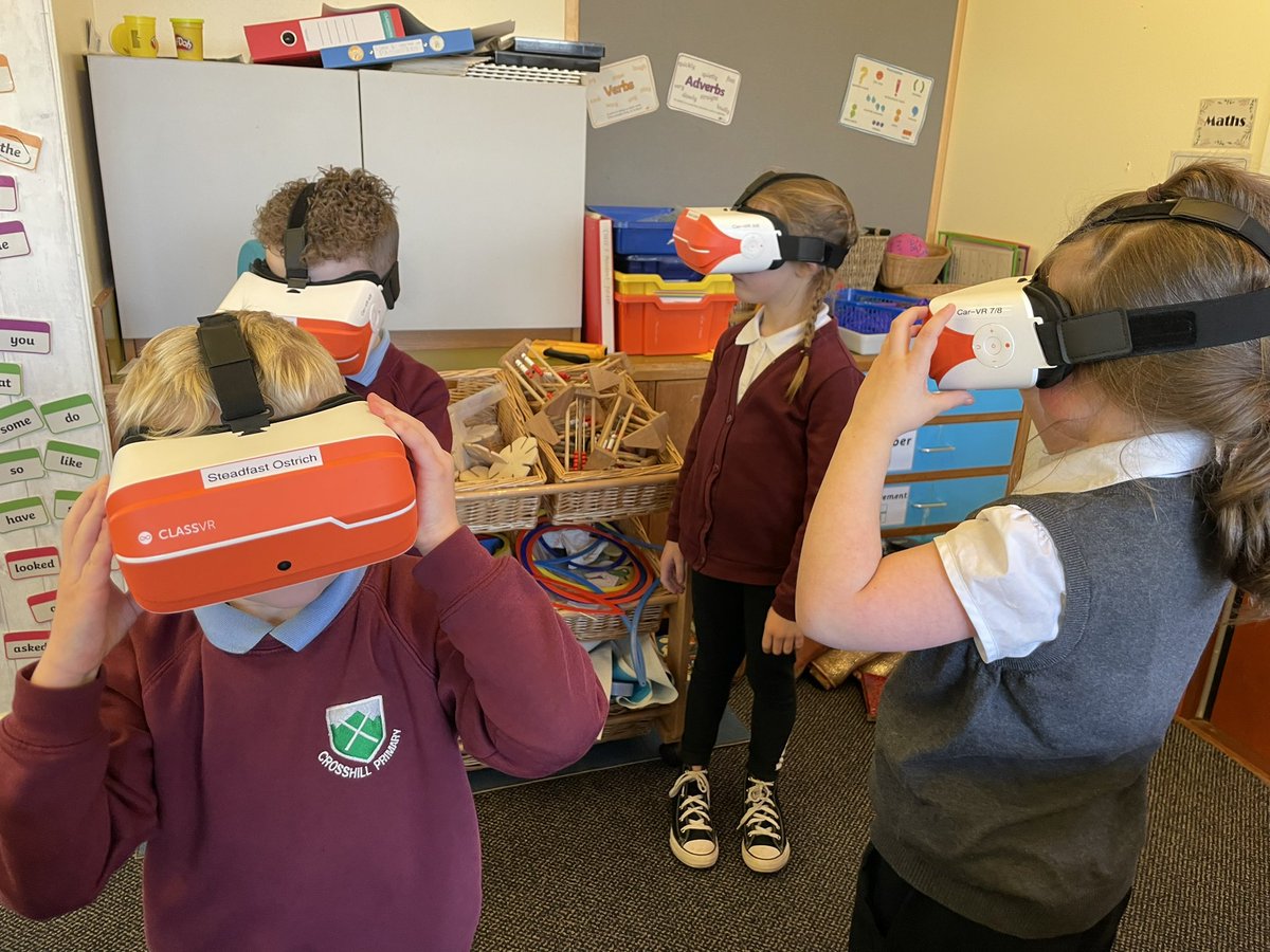 crosshill_ps's tweet photo. We are so excited to have VR headsets in the class this month. We are exploring habitats and settlements from around the world and from the past as part of our new topic. We love learning to explore and use new technology! #crosshillclass1 #sacdigitallearning #saclendinglibrary https://t.co/pSGQUuGaOD