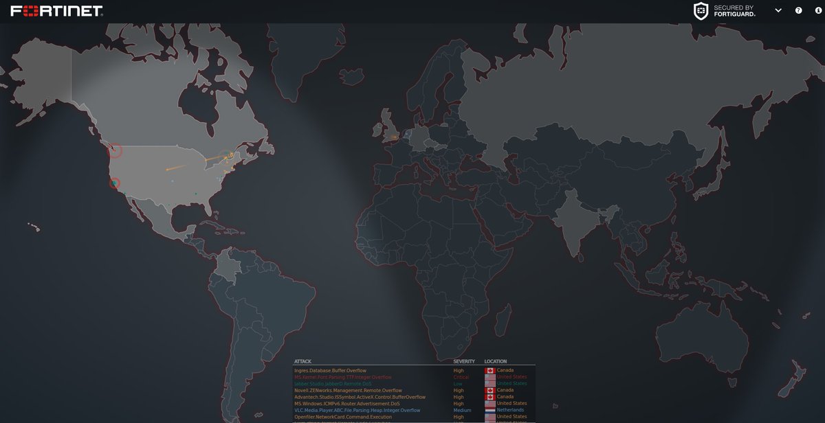 collabrance's tweet photo. Cyber-attacks are happening around the globe at all times – and Fortinet’s live Threat Map provides a staggering visual representation of active threats happening across the world in real-time. Check it out:
https://t.co/kOP6JGw2t4

#CyberSecurity #ITSolutions https://t.co/jSppiKYYOC