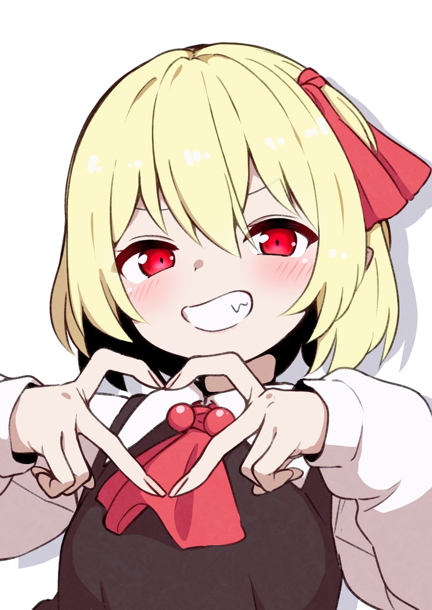 rumia 1girl blonde hair red eyes solo heart hands smile red ascot  illustration images