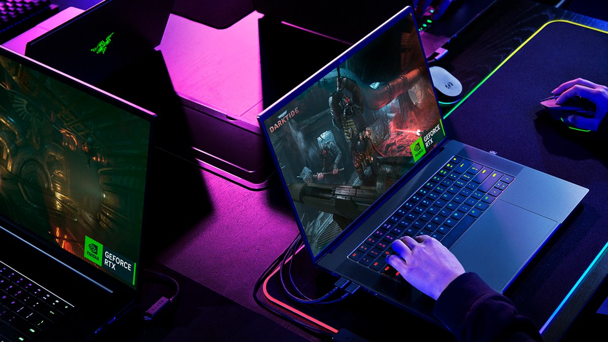 Razer's tweet photo. Experience the full glory of Warhammer 40K: Darktide and Portal with RTX with the Razer Blade 16 and 18, powered by NVIDIA RTX 40-series laptop GPUs. Score a code for one of these titles simply by telling us which game you’re most excited to play.

#BeyondFast #RazerBlade https://t.co/0bC1CiH9gL