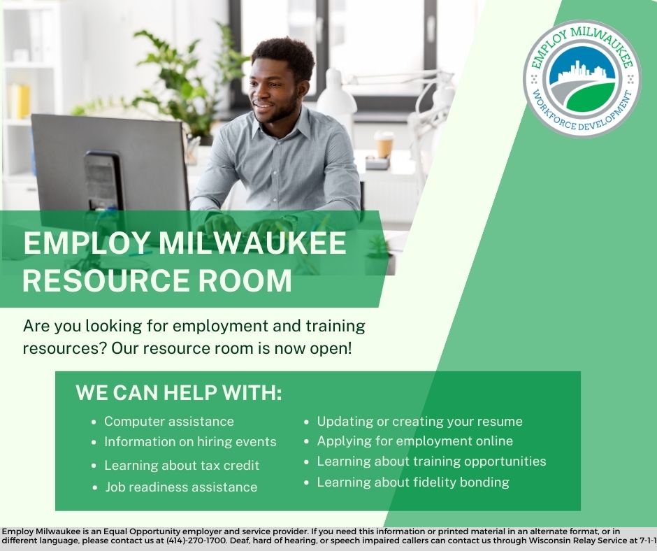EmployMilwaukee's tweet image. Our resource room is now open to the public! The resource room will be open from 9am-12pm and 1pm-3pm Mondays-Fridays. For more workforce resources, visit our website: ow.ly/mLFn50MnaAm #WorkforceDevelopment #WorkforceResources