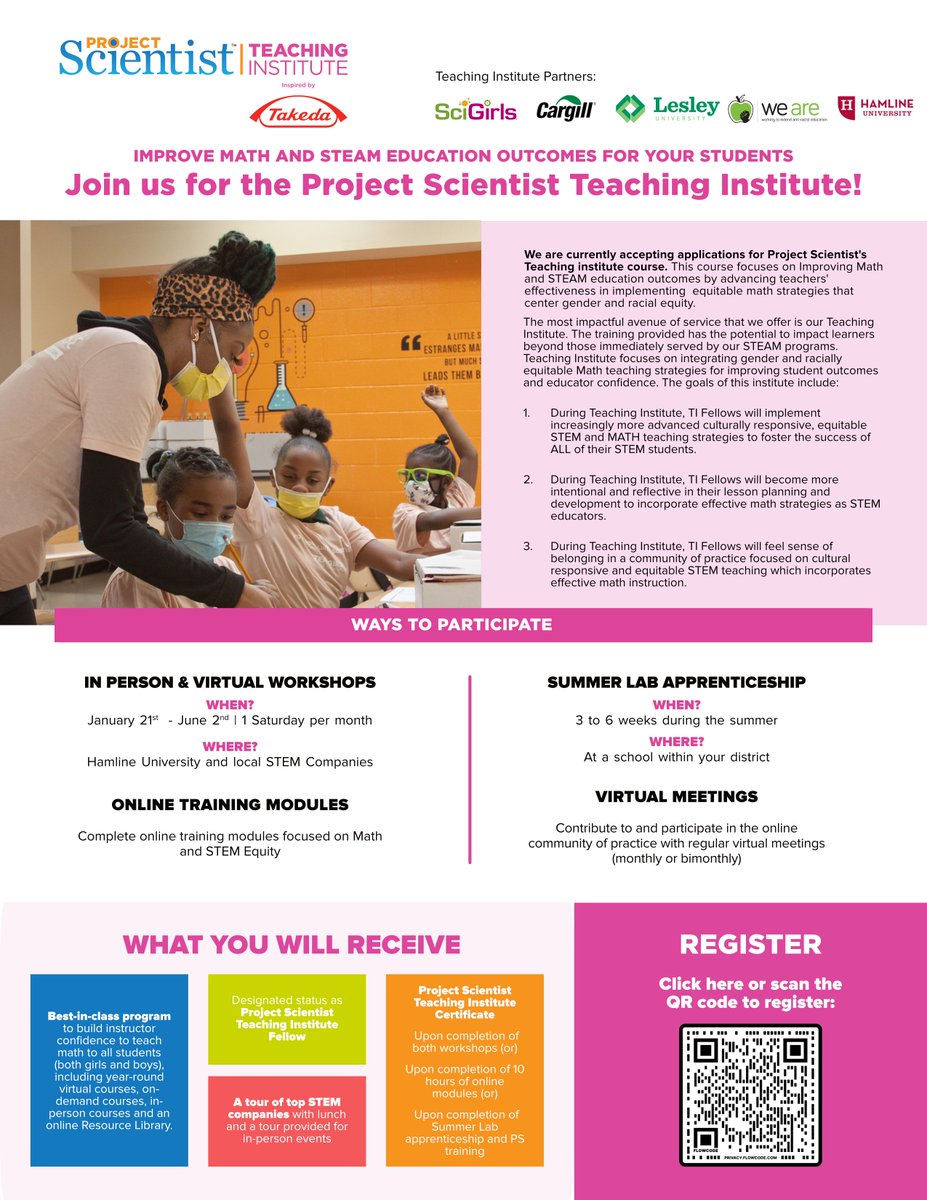 ProjScientist's tweet image. Continue advancing equity in #STEAM education with the Project Scientist Teaching Institute!

Apply here: tfaforms.com/5026457

#STEAMeducation #teachingcredential #girlsinSTEAM #equity
