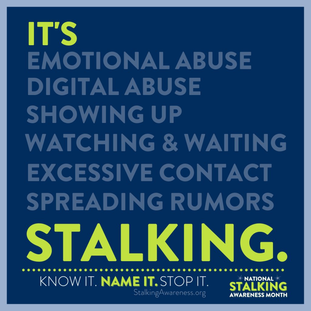 How do you identify a stalking case? When abuse includes surveillance, life invasion, interference, and/or intimidation – that’s stalking. #NSAM2023 #KnowItNameItStopIt