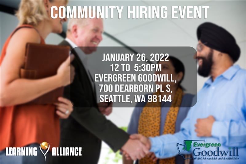 CollabFirst's tweet photo. Evergreen Goodwill is hosting a Hiring Event and Resource Fair to connect job seekers directly with hiring managers. BIPOC individuals, immigrants, refugees, English learners, all are welcome.

Info: https://t.co/dkLgyLN22e
#hiringevent #inclusion #careeroptions #seattle #support https://t.co/oFxRNGF8rN