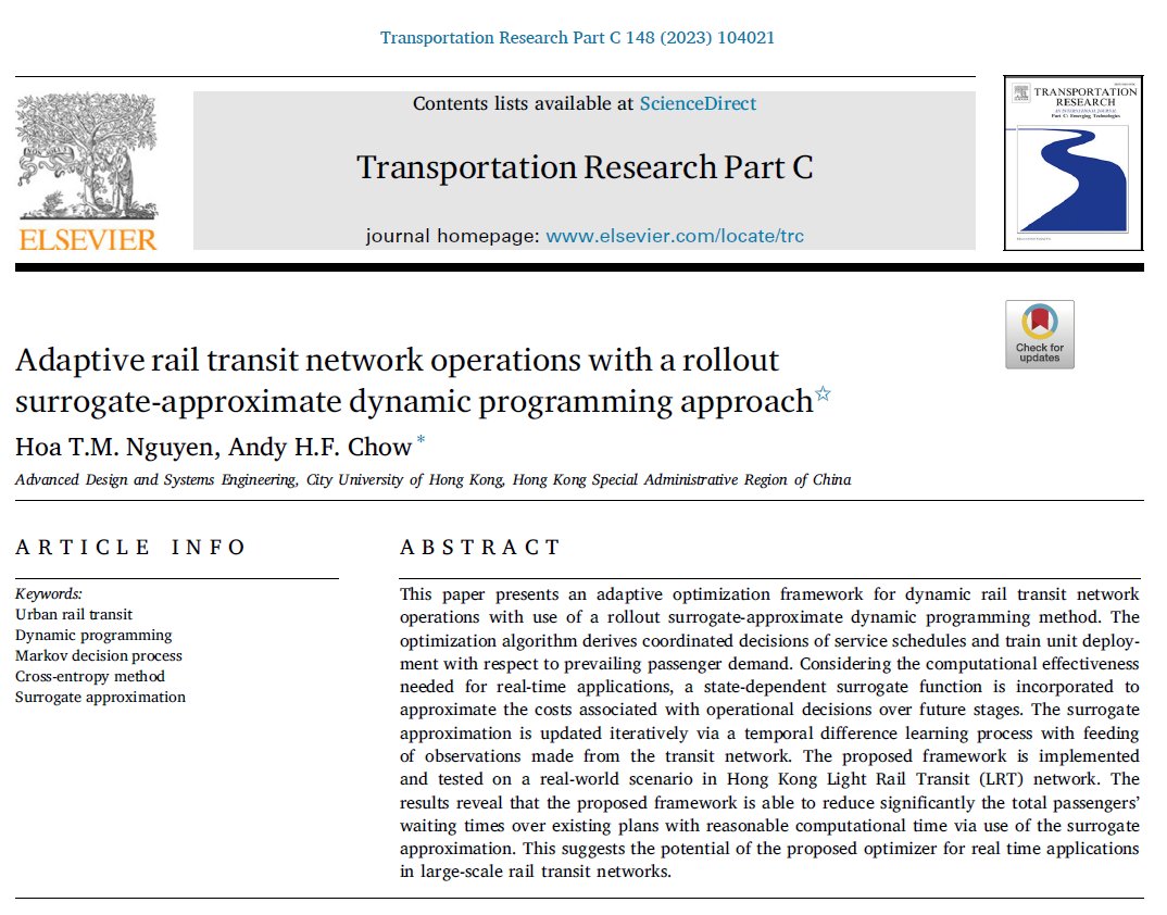 ahfchow's tweet photo. Our recent work on adaptive rail transit network operations using surrogate-based approximate dynamic programming. #reinforcementlearning #urbanRail #dynamicprogramming  https://t.co/asKVKIXEZN https://t.co/lxp7zGDcmx