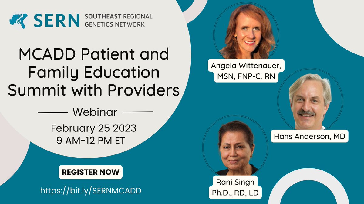 NCCRCG's tweet photo. Have you registered for this Summit yet?! Join SERN on February 25 from 9AM to 12PM ET to learn more about Medium Chain Acyl CoA Dehydrogenase Deficiency (#MCADD). Register now at https://t.co/mZttz6Pqu1 https://t.co/McZRPInAIi