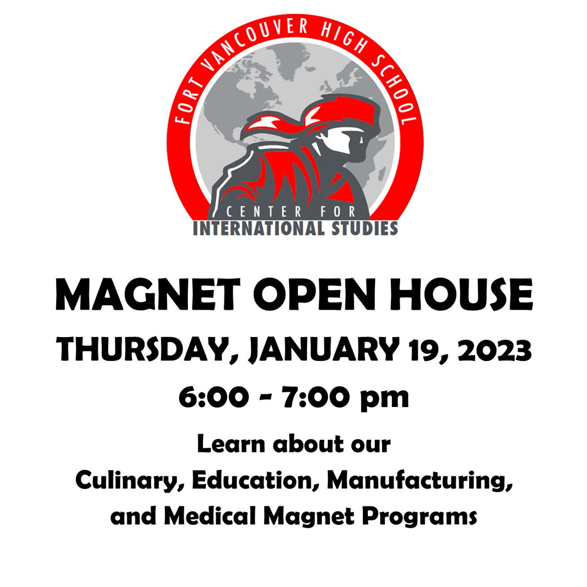 FVHS_CIS's tweet photo. THURSDAY, JANUARY 19, 2023
Teachers in our Culinary Arts, Careers in Education, Manufacturing (aka Welding) and Medical Magnet Programs are sharing information about our incredible programs at FORT.
Doors open at 6:00
Program presentations at 6:10 and 6:40 https://t.co/NEw5iUYGUf
