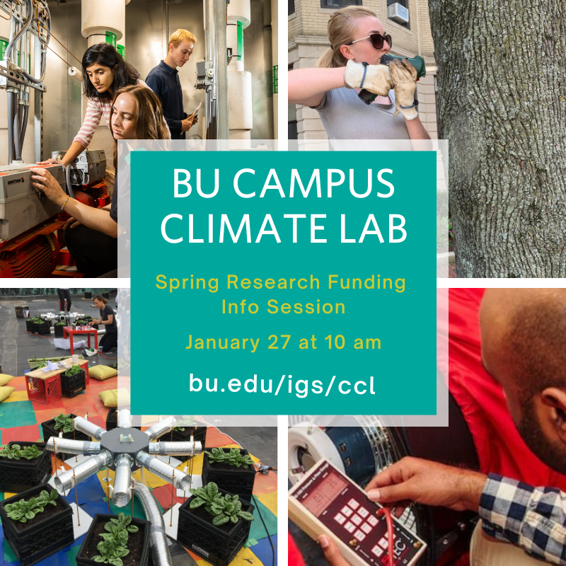 IGS_BU's tweet photo. 🚨 Don't miss out, #CampusClimateLab project proposals are due 2/8. Submit your research ideas for innovative and equitable #sustainability solutions. Funding from $1K to $10K for student-mentor teams. Join our 1/27 info session to learn more 👇 @BostonUResearch @sustainableBU