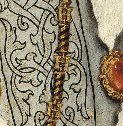 SylviaBSo's tweet image. I was today years old when I noticed that in this famous painting, Henry VIII is wearing a necklace decorated with letters H.