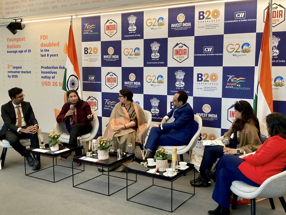 Another timely discussion on women’s leadership at #davos with a great panel - <a href="/smritiirani/">Smriti Z Irani</a> <a href="/GhoshArunabha/">Arunabha Ghosh</a> <a href="/NelsonVadassery/">Nelson Vadassery</a> <a href="/vnigamsinha/">Vaishali Nigam Sinha</a> <a href="/KanikaPal/">Kanika Pal</a> 
Kudos to 🇮🇳 for identifying #genderequality as one of the priorities for your <a href="/g20org/">G20 United States</a> Presidency. <a href="/fergusonunwomen/">Susan Ferguson</a>  <a href="/kantasingh_/">Kanta Singh</a>