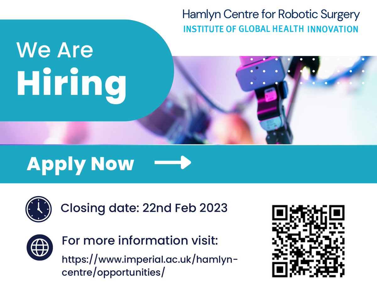 ICLHamlynRobots's tweet image. We are hiring! The Hamlyn Centre is pleased to announce 3 brand new Lecturer/Senior Lecturer posts in: Affordable Robotics, Interventional Sensing, Micro &amp;amp; Nano Robotics lnkd.in/eE-D33_j
#robotics #jobs #micro #affordablerobotics #interventionalsensing #sensing #nanorobots