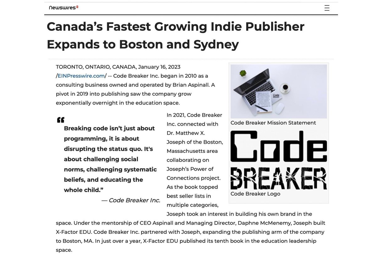 risktakeredu's tweet image. IN THE NEWS: Canada’s Fastest Growing Indie Publisher @codebreakeredu Expands to Boston and Sydney  

#CodeBreaker 
#XFactorEDU
#MammothEDU

fox59.com/business/press…