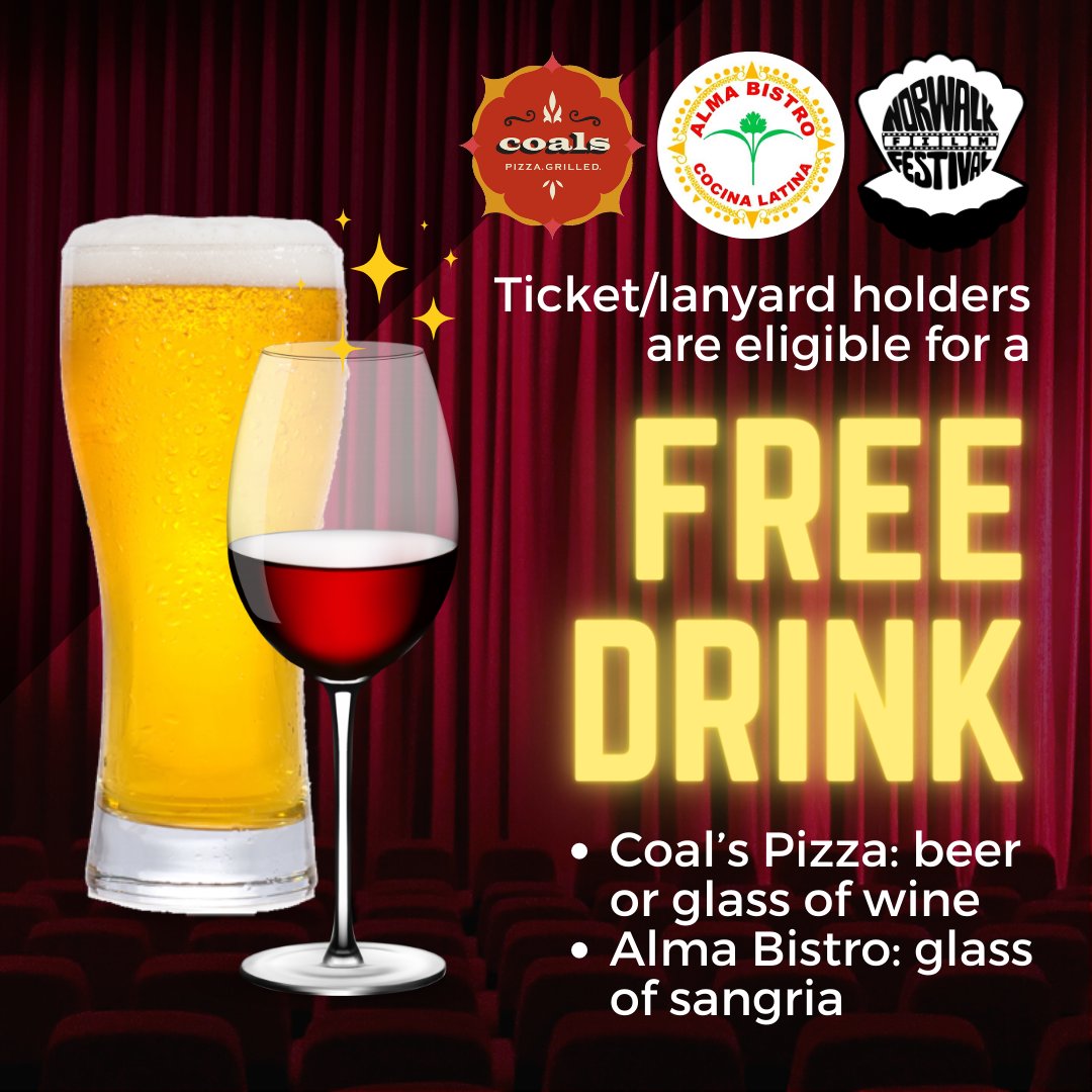 🍺🎬🍷 #Norwalk food/drink promos are calling your name! #NorwalkFilmFestival attendees, don't forget to grab a drink and a quick bite to eat at some of our local restaurants with our exclusive festival promos.
🎟️ Available at the door &amp; online eventbrite.com/e/3rd-annual-n… #NorwalkCT