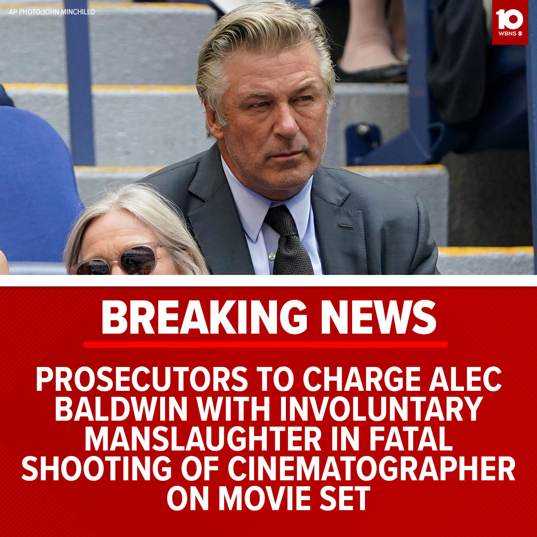 10TV's tweet photo. #BREAKING: Prosecutors announced they will charge actor Alec Baldwin with two counts of involuntary manslaughter in the fatal shooting of a cinematographer who was killed on a New Mexico movie set. https://t.co/VSC7sndX8b #10TV https://t.co/9vYF7ptyby