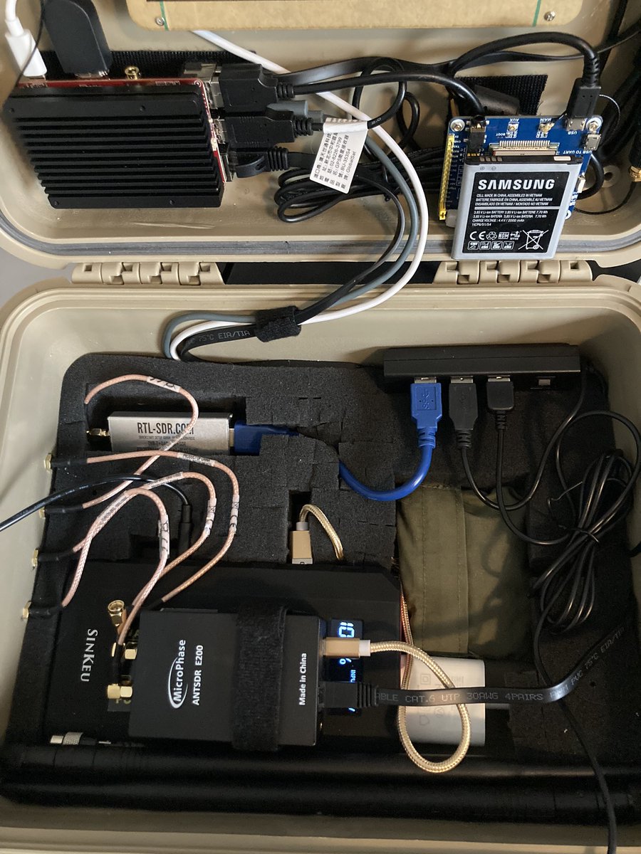cemaxecuter's tweet image. Doing some rearranging on the WarDragon. So the e200 has two more connectors for trx2 rx2 on the board, but currently I just have trx1 and rx1 exposed via the enclosure. Moved the Flipper Zero for now into a smaller “Mini WarDragon” setup. Now I just a custom insert/tray setup.