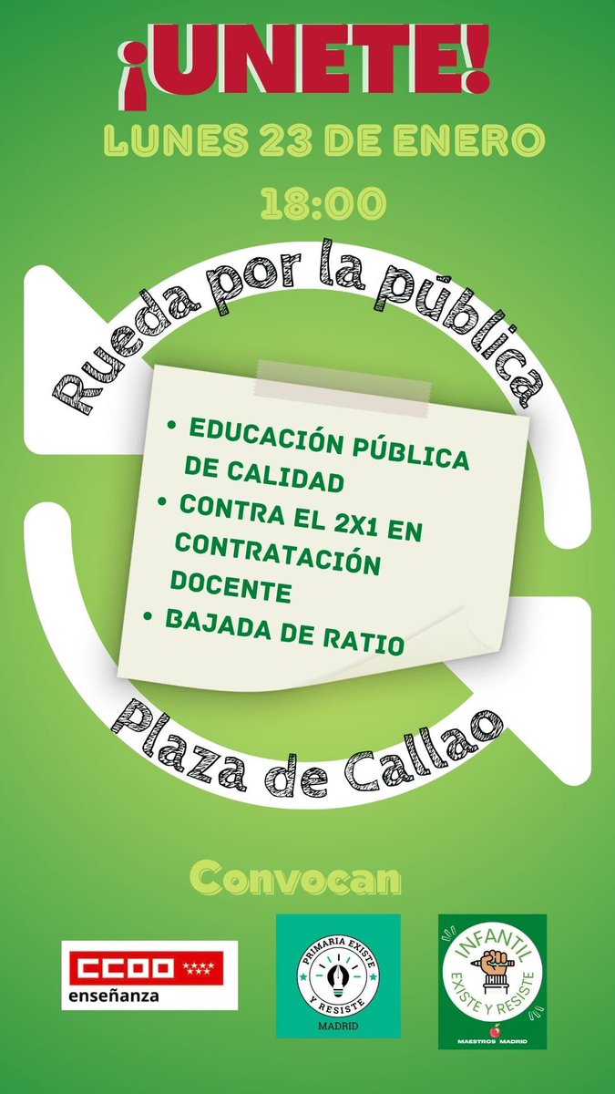 primariaresiste's tweet photo. ⏰Si quieres trabajar de tu especialidad, a la rueda de Callao no debes faltar⏰ Lunes 23 de Enero a las 18h. https://t.co/URHjO9MYiS