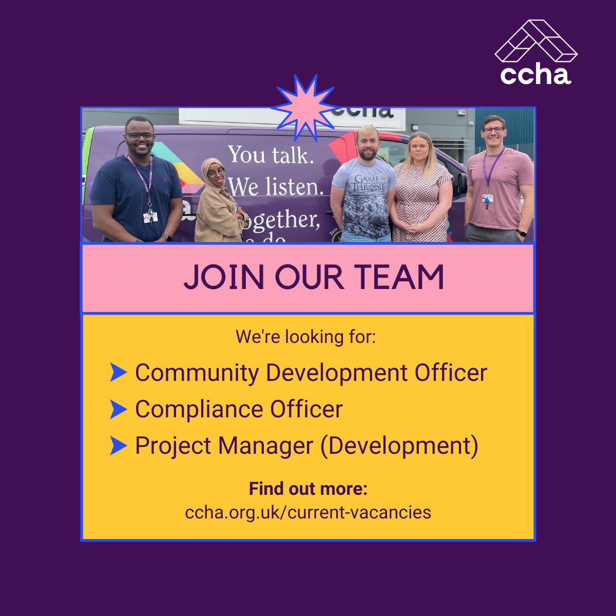 CCHACorporate's tweet photo. One organisation, three different roles...
👉Community Development Officer
👉Compliance Officer
👉Project Manager (Development)
Take a look at our latest vacancies here: https://t.co/UUn1NKfUHZ
#oneteam #newjobopportunity #housing #jobalert #cardiffjobs https://t.co/VUT0lgoYKZ