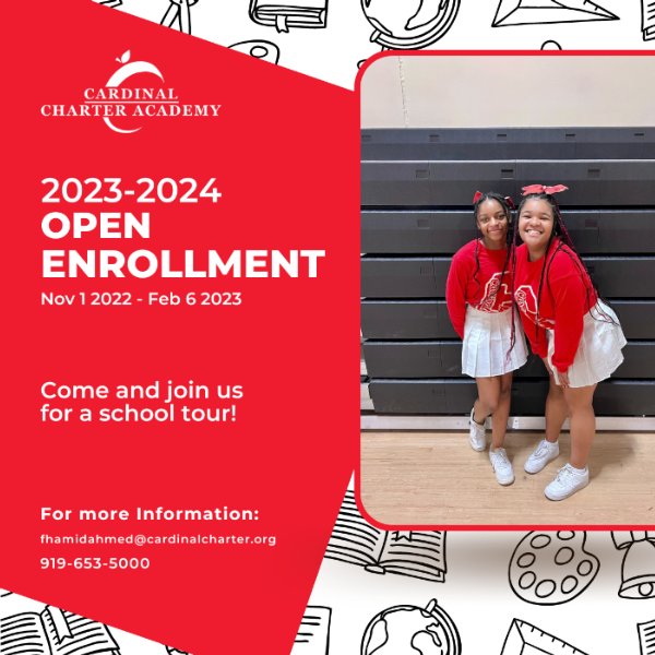 NC_Cardinal's tweet photo. Open Enrollment for 23-24 has started - Open Enrollment for 23-24 school year ends Feb. 6th.  https://t.co/rVjbjy44T0 https://t.co/AoF5JoMtw5