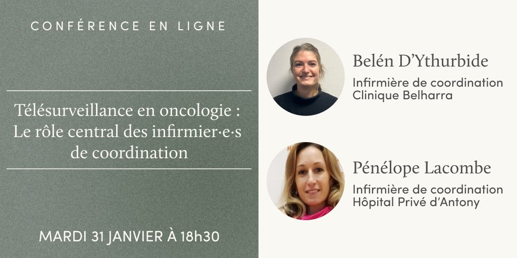 [📣 Conférence en ligne]

En quoi les infirmier·e·s de coordination jouent un rôle central dans le maintien du lien avec le patient et la fluidification du parcours de soins ?

🗓️ RDV mardi 31/01 à 18h30 pour en discuter.
👉 Pour s'inscrire : webinars.resilience.care/temoignages-ut…