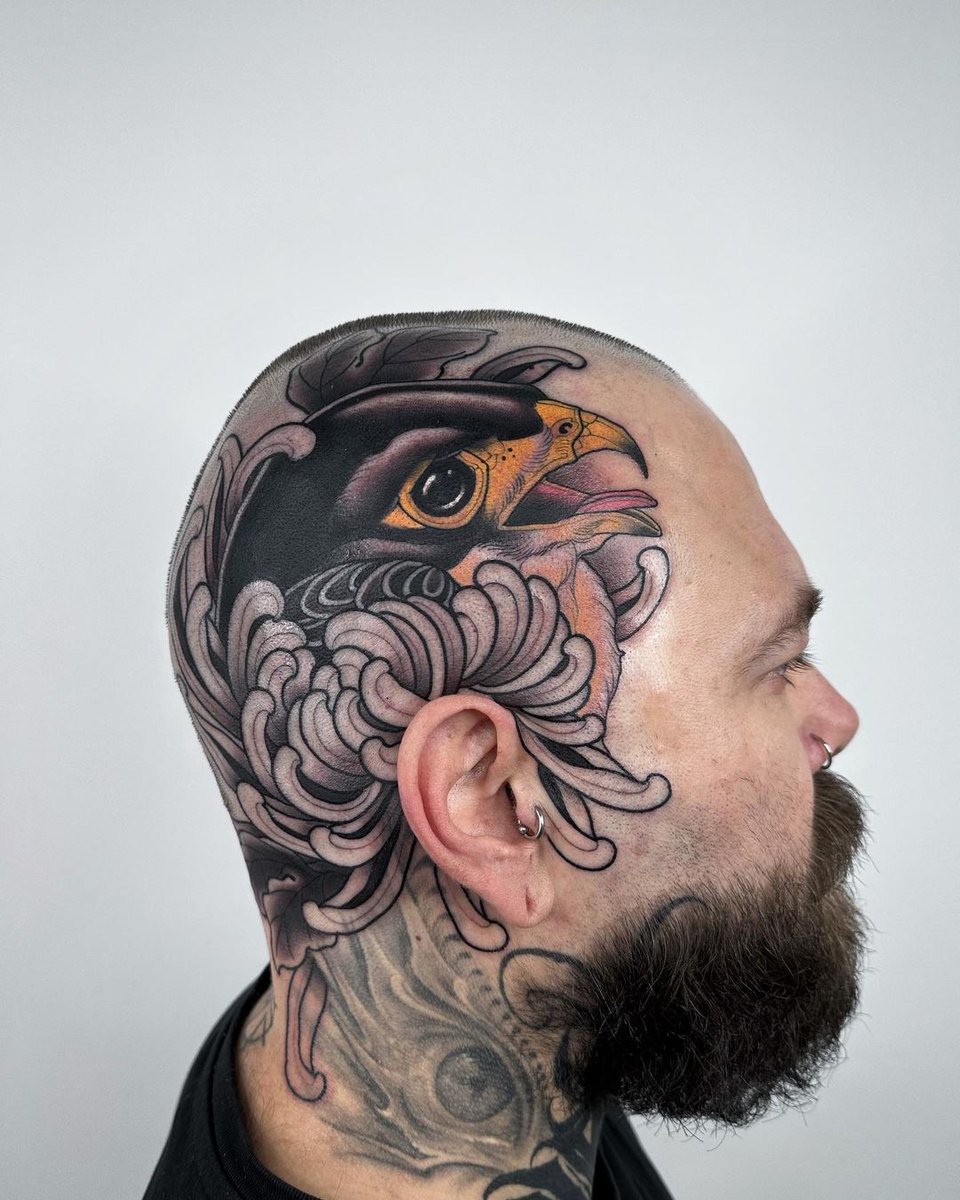 Killer #neotraditional work from Lucas Ferreira using #killerinktattoo  supplies! #killerink #tattoo #tattoos #bodyart #ink #tattooartist  #tattooink #tattooart #neotraditionaltattoo #neotrad #neotradtattoo  #headtattoo, image size:960x1200