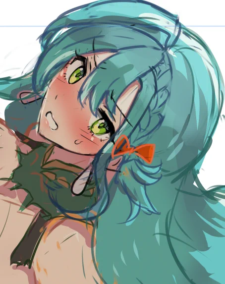FANBOX限定用カットのラフ(さっきの)も、公開までのメドがおおよそ立ったので、それとその他の絵作業の合間も見て、こちらの通常投稿用の絵ラフも少し調整。ゲームはダウンロード版購入済みですけど、遊ぶのは明日以降になりそう。 