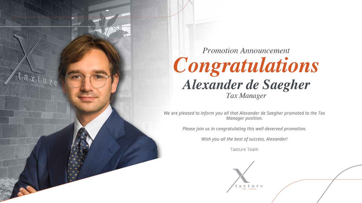 TaxtureGlobal's tweet photo. Congratulations Alexander de Saegher
 #success #congratulations #leadership #taxadvisory #internationaltax #promotion https://t.co/U2ow1DQ9H7