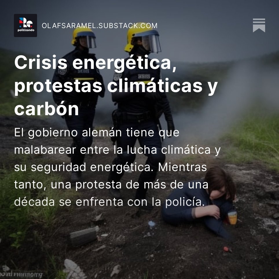 repolitizando's tweet photo. Esta semana en el #substack 

Protestas en 🇩🇪  en contra del carbón que incluyeron a Greta Thumberg. El movimiento ambiental en el Norte puede aprender mucho de lo que sucedió. 👇🏼

🔗https://t.co/SfpqjBPEfh https://t.co/AxUhNx96VQ