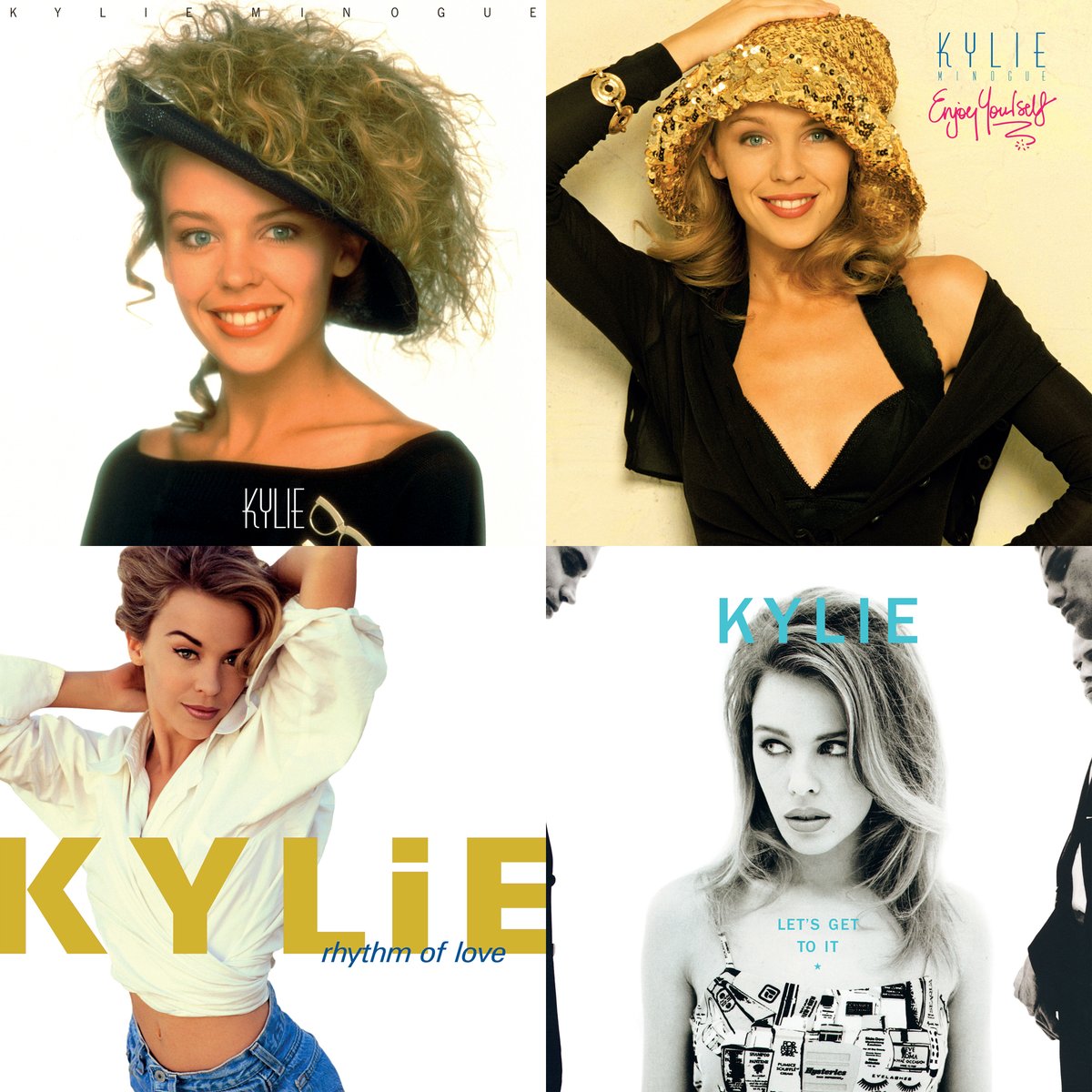 KylieTWST's tweet photo. Kylie's first four albums from the PWL years. Your 4 absolute favorite tracks? #KylieMinogue #Kylie https://t.co/wEJgVyFQjF
