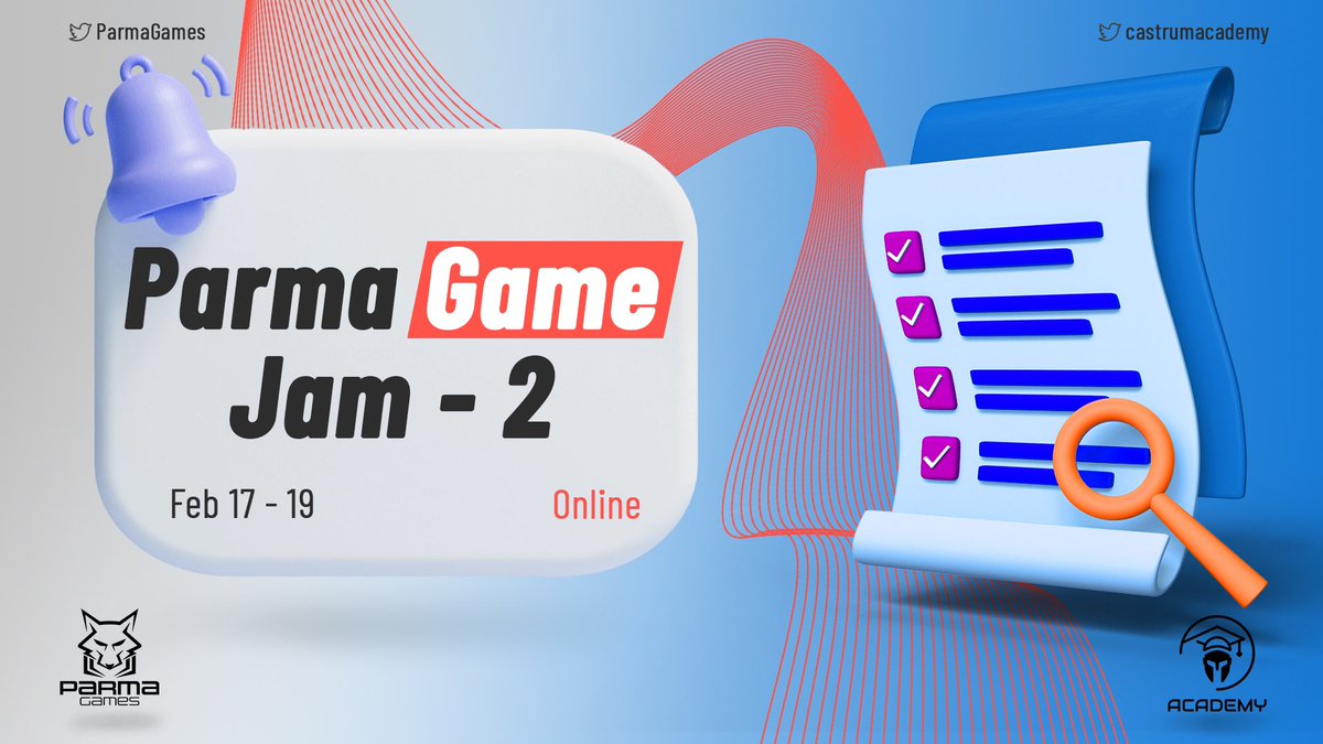 ParmaGames's tweet photo. All attendees need to fill out the application form to join online Parma Game Jam - 2, will be held on Feb 17 - Feb 19, in where we will create wonderful experiences together! @castrumistanbul 
-https://t.co/QdfsO4xsEy
#Web3game #web3 #gamedevs #gamedeveloper #gamejam #gamedesign https://t.co/QbxHGXHrhv