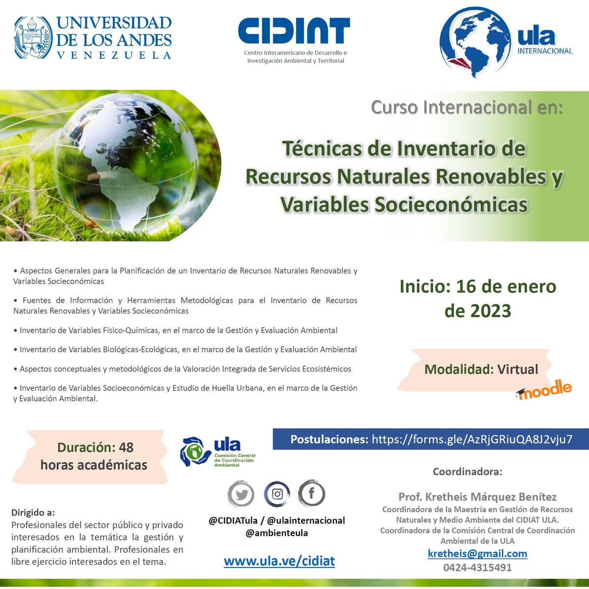 Amigos todavía pueden formalizar su inscripción... el curso da inicio formal el próximo lunes 23 de enero... ¡NO SE QUEDEN SIN PARTICIPAR! Postulaciones en forms.gle/cYca2mhFCNqkum…
<a href="/ULAvenezuela/">ULA Venezuela</a> <a href="/IngenieriaULA/">Fac. Ingeniería ULA</a> <a href="/CDCHTA/">CDCHTA ULA</a> <a href="/PrensaULA/">Noticias Prensa ULA Cuenta Oficial</a> <a href="/academiamerida/">Academia de Mérida</a>