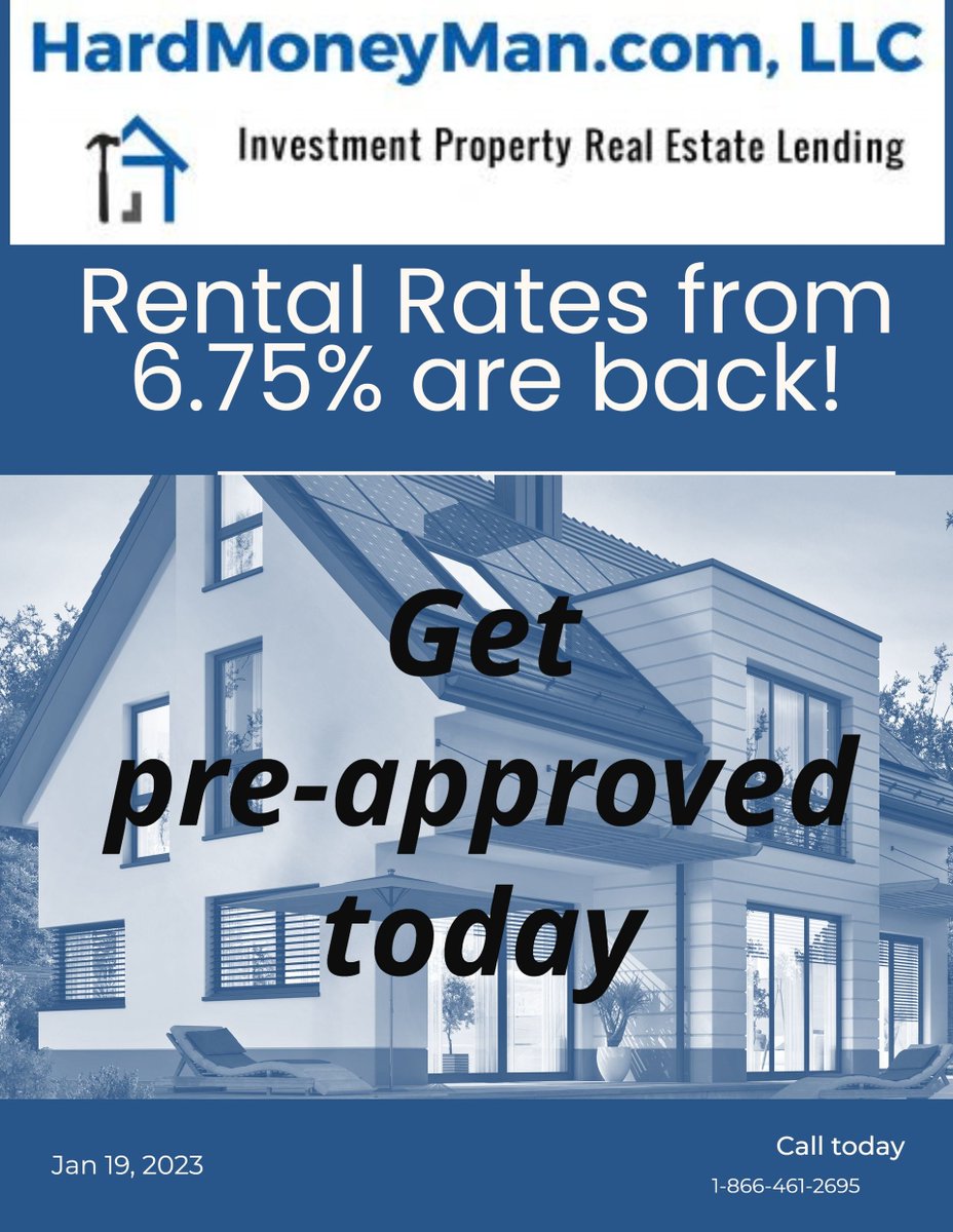 hardmoneyman's tweet image. 30 year rental property loans from 6.75%, close in as little as 2 weeks, direct lender, same day approvals. Apply today click here - hardmoneyman.com/loan-types/30-… 

#hardmoneylenders #hardmoneyloans #hardmoneyman #rentalloans #landlordloans #reo #hardmoneylending #30yearloans