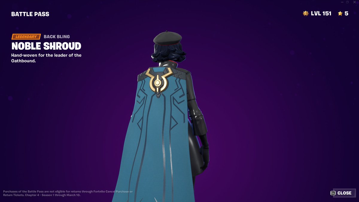 Players who claimed The Ageless in the Battle Pass before v23.20 will receive the Noble Shroud Back Bling in an upcoming update. #Fortnite