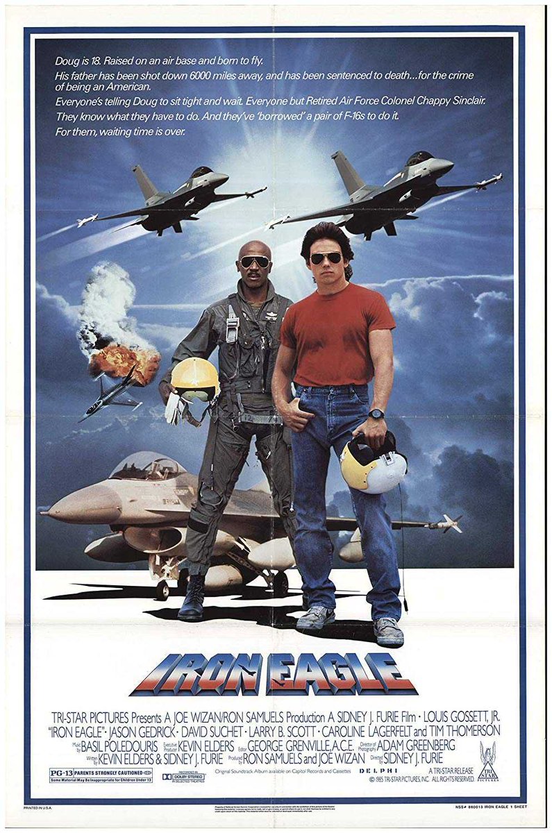 landofthe80s's tweet photo. “Iron Eagle” starring Jason Gedrick and Louis Gossett Jr. was the #1 movie at the box office today in 1986. #80s #80smovies https://t.co/dNpyAAb5cW