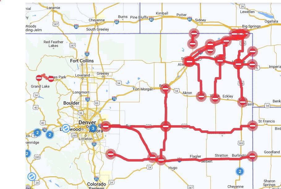 Many roads in eastern Colorado remain closed. #COwx #RoadClosures #Snow