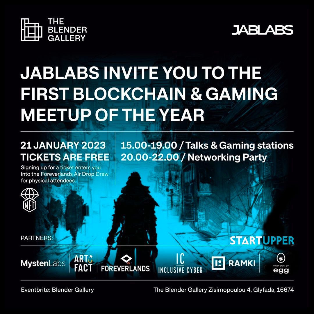 Just a reminder for our first blockchain and gaming meetup of the year on Saturday <a href="/GalleryBlender/">The Blender Gallery</a> ! We look forward to seeing you there!