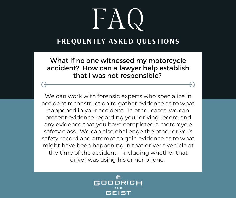 GoodrichGeist's tweet photo. What if no one witnessed my motorcycle accident?  How can a lawyer help establish that I was not responsible? #motorcycleaccident #njattorney https://t.co/h8Pl2jhWGA