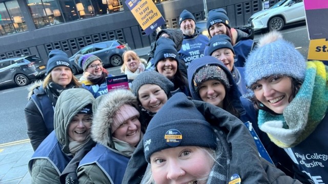 RCNNorthWest's tweet photo. The small but mighty picket line at Liverpool's @NHSBT Donor Centre have been back out making their presence felt today. Staffing shortages have an impact in every corner of our NHS so, no matter how few members are based on any given site, your voice is just as valid. #RCNStrike https://t.co/mD3HsRwnIU